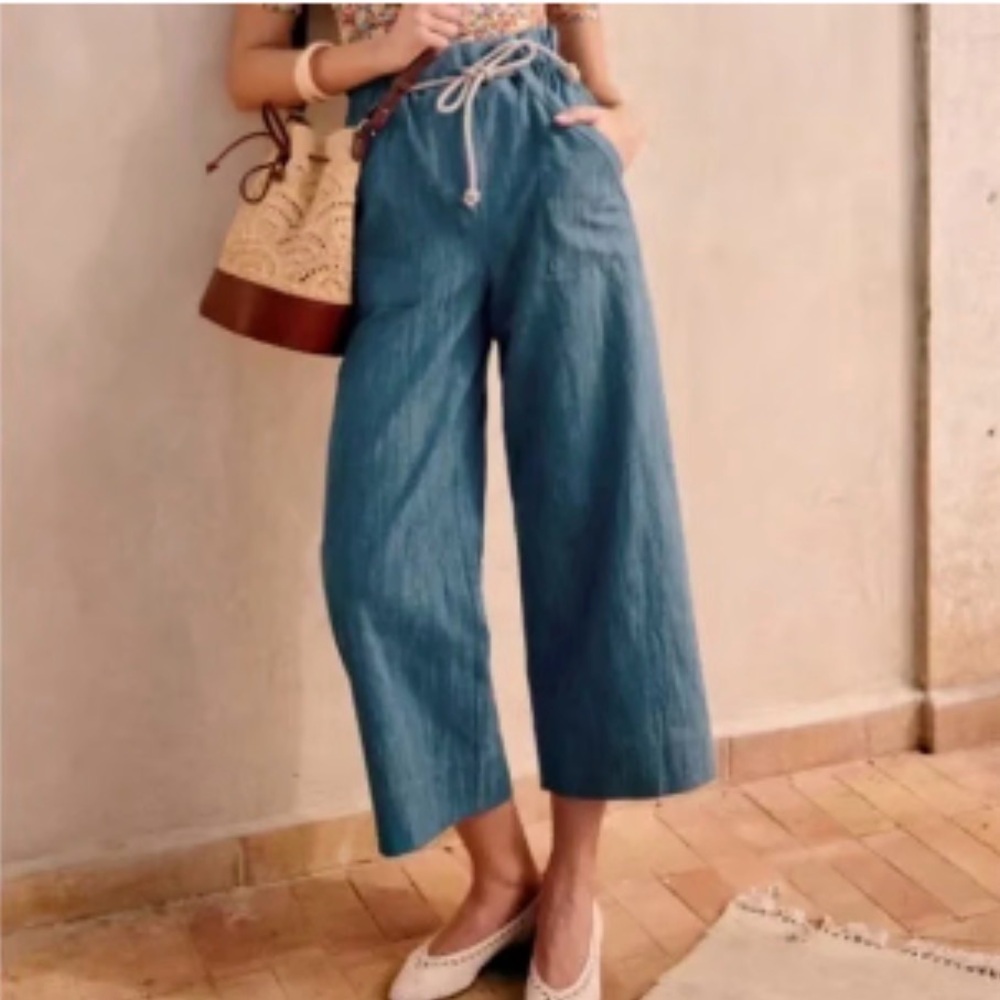 Sézane Jacques Wide Leg Pant | Size 8 | Chambray Denim